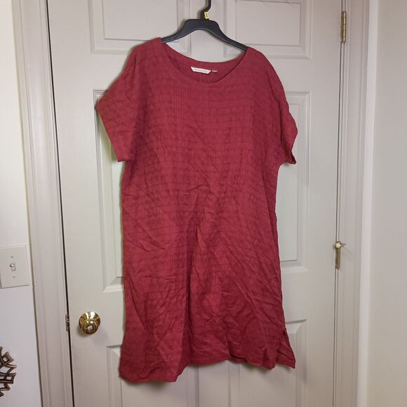 Soft Surroundings Womens Shift Dress Size PS Petite Red Short Sleeve Linen Blend - Picture 1 of 6